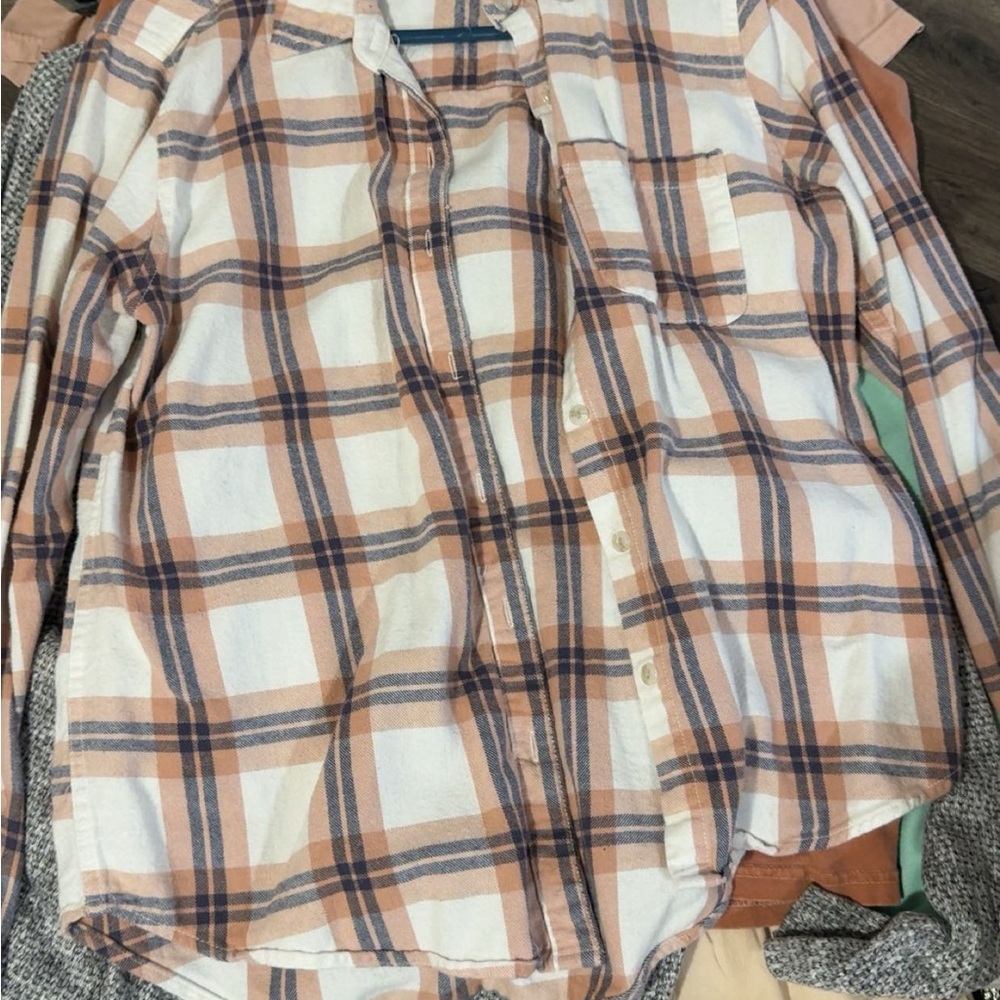 American Eagle Outfitters Plaid Shirt - Cream and Tan